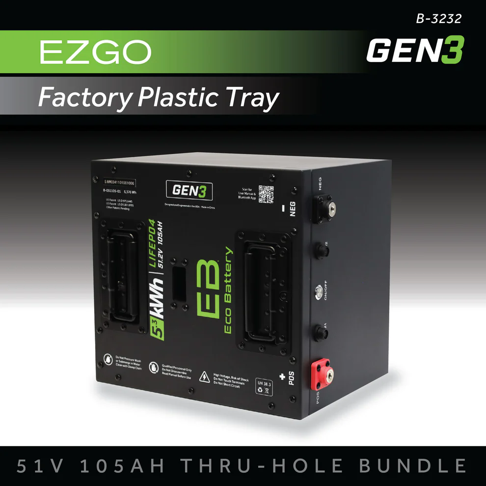 51v 105ah Eco Battery Bundle for EZGO RXV (Factory Plastic Tray) - Image 6