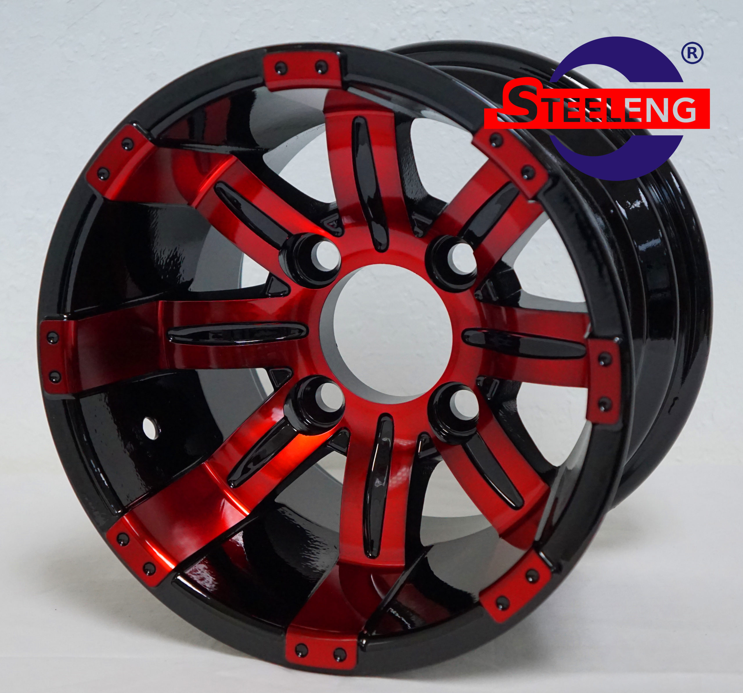 Tempest - 12" Red/Black golf cart wheel
