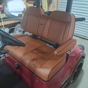 Kozip Front Seat Cushion Set – Brown Base with Black Piping – Brown Cross Stitch for Yamaha G29 (Drive)(2007-up) / Drive 2 (2016-up)