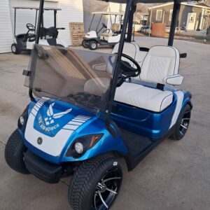 Kozip Front Seat Cushion Set – White Base with Black Piping – White Cross Stitch for Yamaha G29 (Drive)(2007-up) / Drive 2 (2016-up)