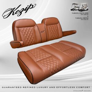 Kozip Front Seat Cushion Set – Brown Base with Black Piping – Brown Cross Stitch for Yamaha G29 (Drive)(2007-up) / Drive 2 (2016-up)