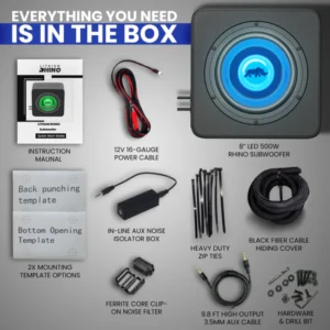 Lithium Rhino LED 8″ Subwoofer with Aux Cable