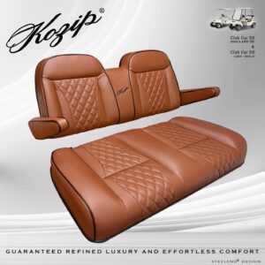 Kozip Front and Rear Seat Cushion Set – Brown Base with Black Piping – Brown Cross Stitch for Club Car DS (1982-up)