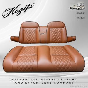 Kozip Front and Rear Seat Cushion Set – Brown Base with Black Piping – Brown Cross Stitch for Club Car DS (1982-up)