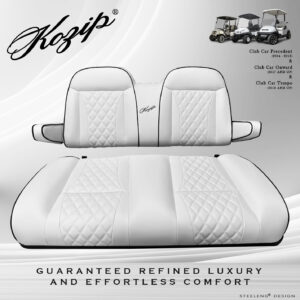 Kozip CCPR/Tempo/Onward Front and Rear Seat Cushion Set with NOMAD Seat frame (with roof supports) – White Base with Black Piping with White Stitching