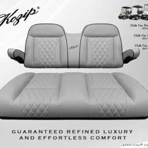 Kozip Aeris Front Seat Cushion Set – Gray Base with Black Piping – Gray Cross Stitch for Club Car DS (1982-up)
