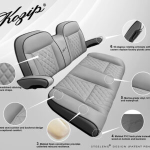 Kozip Aeris Front Seat Cushion Set – Gray Base with Black Piping – Gray Cross Stitch for Club Car DS (1982-up)