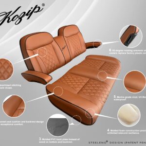 Kozip Aeris Front Seat Cushion Set – Brown Base with Black Piping – Brown Cross Stitch for EZGO RXV/TXT