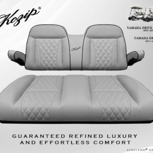 Kozip Aeris Front Seat Cushion Set – Gray Base with Black Piping – Gray Cross Stitch for Yamaha G29 (Drive)(2007-up) / Drive 2 (2016-up)
